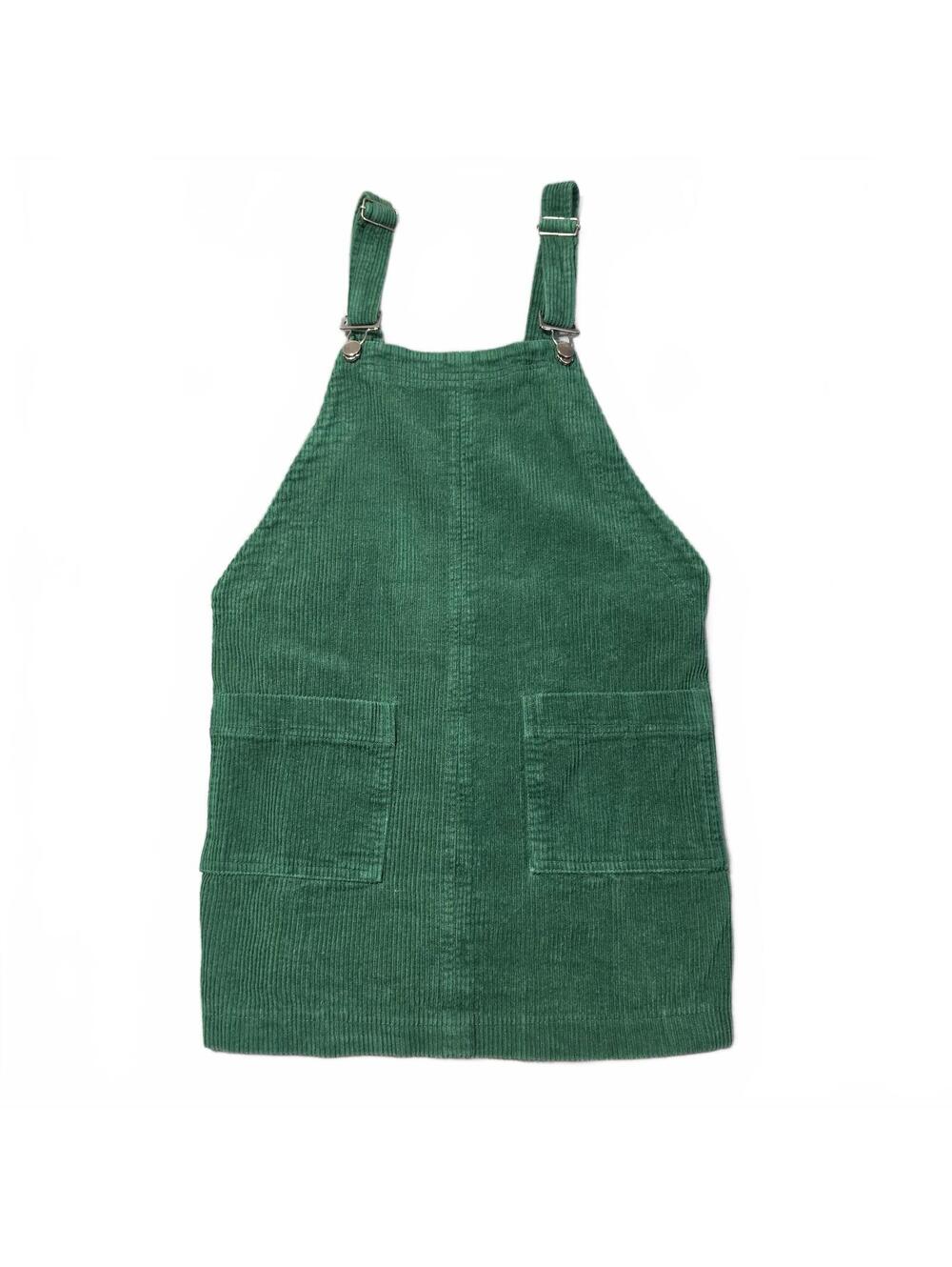 Forever 21 Y2K Small Green Corduroy Overall Mini Dress Adjustable Straps Casual